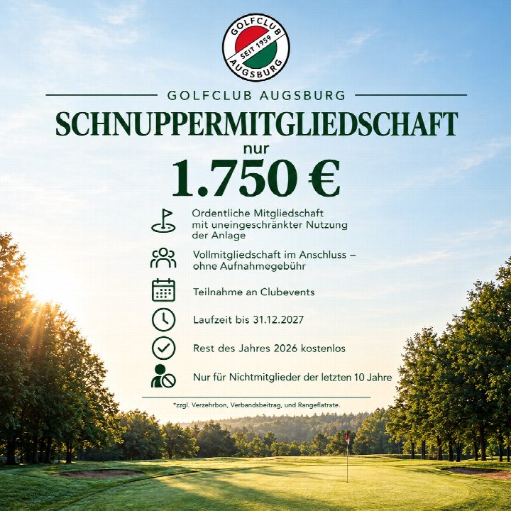 Werdet jetzt Mitglied im Golfclub Augsburg, und spielt den Rest des Jahres 2026 kostenlos. Alle weiteren Infos findet…